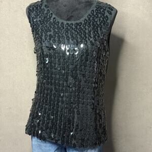 Uniform Petites Black Sequin Tank Top PL Ramie Rayon Sleeveless